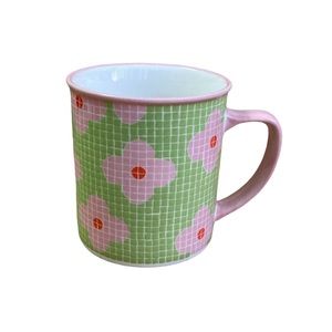 Starbucks Barista Coffee Tea Mug Green Pink Floral Mosaic Tile 2004 Vintage 16oz